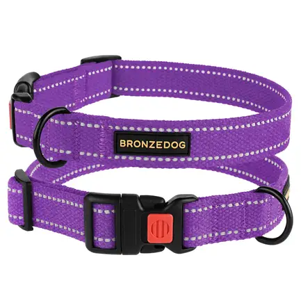 Нашийник для собак Bronzedog Сotton рефлекторний х/б брезент фіолетовий M
