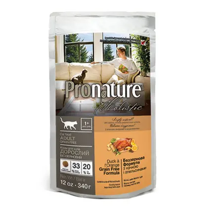 Pronature Holistic Cat Duck&Orange ПРОНАТЮР ХОЛІСТИК КАЧКА З АПЕЛЬСИНАМИ сухий беззерновий холістик корм для котів 0,34 кг