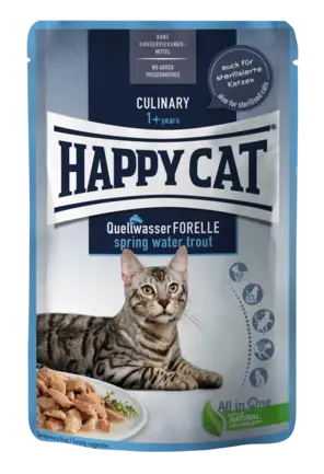 Вологий корм Happy Cat Culinary QuellwasserForelle у вигляді шматочків в cоусі для котів з фореллю