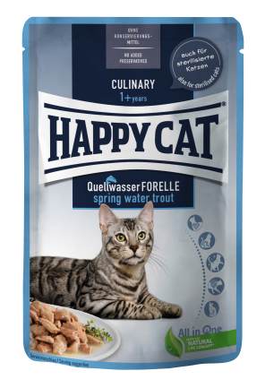 Вологий корм Happy Cat Culinary QuellwasserForelle у вигляді шматочків в cоусі для котів з фореллю