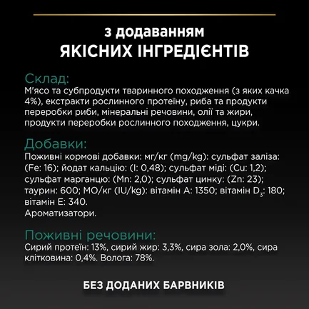 Вологий корм PRO PLAN Sterilised для дорослих котів після стерилізації шматочки у підливці з качкою 85 г: додаткове фото 9