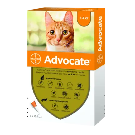 Краплі проти паразитів Bayer Advocate для котів до 4 кг, ціна за 1 піпетку