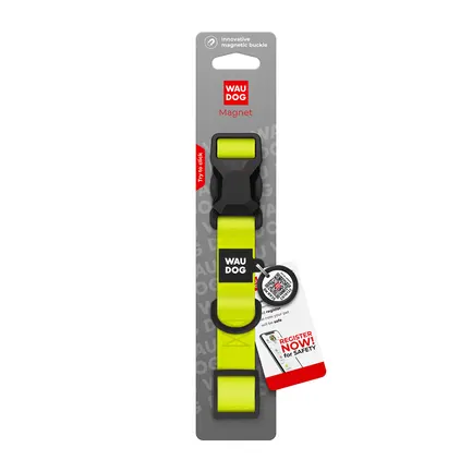 Нашийник для собак водостійкий WAUDOG Magnet c QR паспортом, магнітна пряжка-фастекс, M, Ш 20 мм, Дов 28-40 см, лимонний: додаткове фото 4
