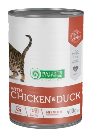 Вологий корм для дорослих котів після стерилізації з куркою і качкою Nature&#039;s Protection with Chicken &amp; Duck 400 г