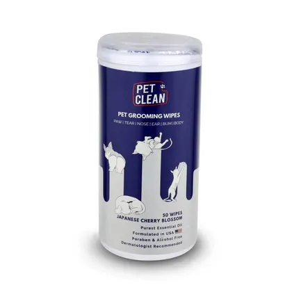 Серветки вологі Pet Clean PET GROOMING WIPES для грумінгу домашніх тварин, щоденне очищення з ароматом квітів японської вишні 50 шт.
