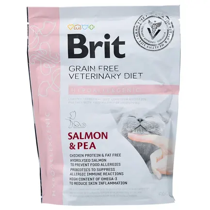 Сухий корм Brit GF VetDiet Cat Hypoallergenic для котів, з харчовою алергією та непереносимістю, з лососем та горохом, 400 г: додаткове фото 3