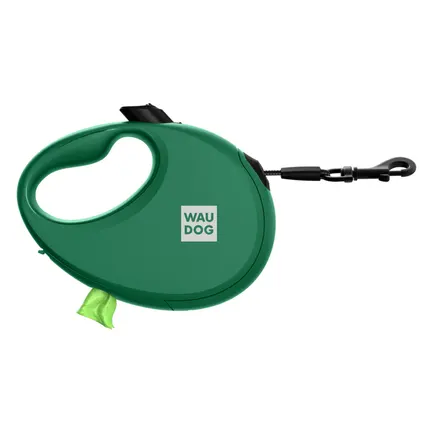 Повідець-рулетка для собак WAUDOG R-leash з контейнером для пакетів, світловідбивна стрічка, M, до 20 кг, 5 м, зелений: додаткове фото 2