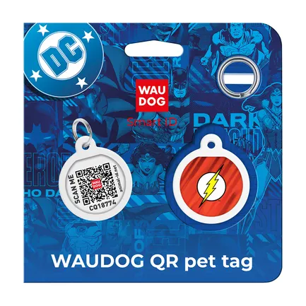 Адресник для собак і котів металевий WAUDOG Smart ID з QR паспортом, малюнок "Флеш лого", коло, Д 25 мм: додаткове фото 5