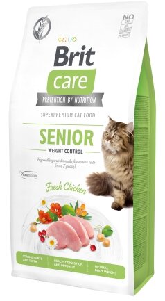 Сухий корм Brit Care Cat GF Senior Weight Control для котів похилого віку з надмірною вагою, курка, 7 кг