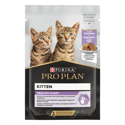 Вологий корм PRO PLAN Kitten Healthy Start для кошенят шматочки в паштеті з індичкою 75 г