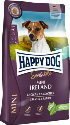 Сухий корм Happy Dog Mini Ireland для собак дрібних порід вагою до 10 кг для нормалізації линьки та собак, що мають проблеми зі шкірою з кроликом та лососем, 10 кг