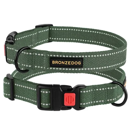 Нашийник для собак Bronzedog Сotton рефлекторний х/б хакі брезент M