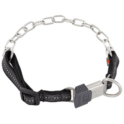 Sprenger Adjustable Collar with Assembly Chain СПРЕНГЕР РЕГУЛЬОВАНИЙ НАШИЙНИК з нейлоном для собак, середня ланка, нержавіюча сталь Чорний – нерж. сталь матова