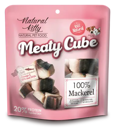 Natural Kitty Meaty Cube 100% Mackerel Ласощі для котів та собак у вигляді кубиків, скумбрія 60г