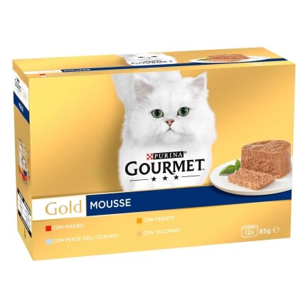 Вологий корм GOURMET Gold для дорослих котів паштет мультипак: з яловичиною 3х85г, з тунцем 3х85г, з печінкою 3х85г, з індичкою 3х85г — Фото 1