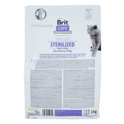 Сухий корм Brit Care Cat GF Sterilized Weight Control для стерилізованих котів з надмірною вагою, качка та індичка, 2 кг: додаткове фото 3