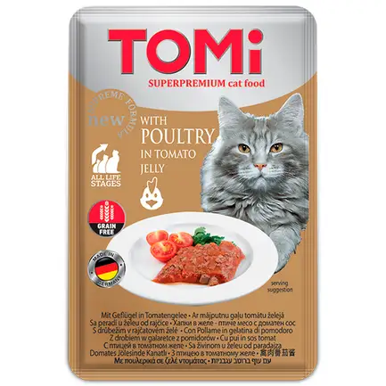 TOMi Poultry In Tomato Jelly ТОМІ ПТИЦЯ В ТОМАТНОМУ ЖЕЛЕ консерви для котів, вологий корм, пауч 100г 0,1 кг