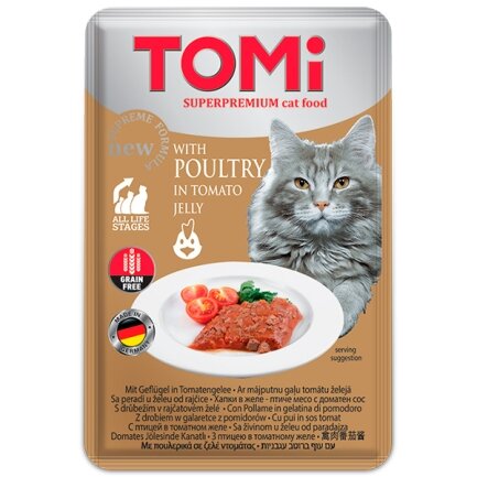 TOMi Poultry In Tomato Jelly ТОМІ ПТИЦЯ В ТОМАТНОМУ ЖЕЛЕ консерви для котів, вологий корм, пауч 100г 0,1 кг