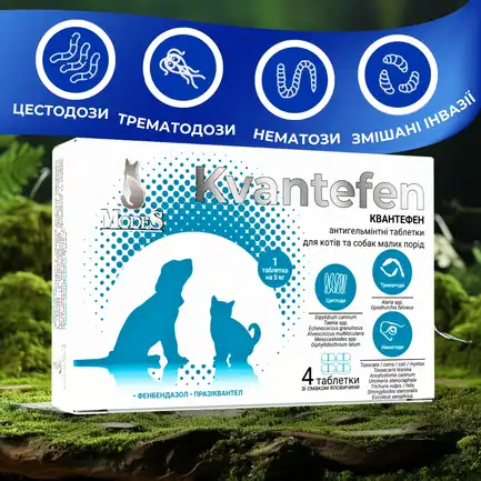 Квантефен (Kvantefen) антигельмінтні таблетки для котів та собак малих порід, 1 таб на 5 кг, MODES, ціна за 1 таблетку: додаткове фото 2