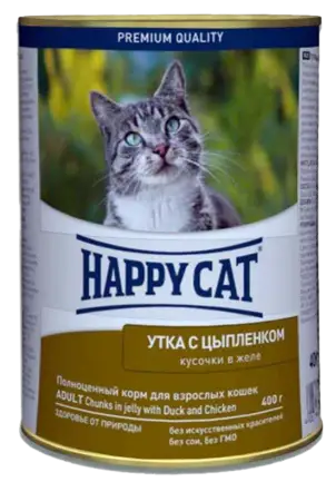 Вологий корм Happy Cat Ente & Huhn Gelee для котів у вигляді шматочків желе з качкою та курчам, 0,4 кг,1002422
