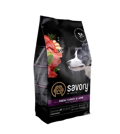 Сухий корм Savory Medium для собак середніх порід, зі свіжим ягням та індичкою, 1 кг