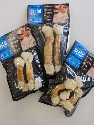 Ласощі AnimAll Dental кістка баварська вузлова з м'ясом курки, 10-12 см, для собак, 20 шт,