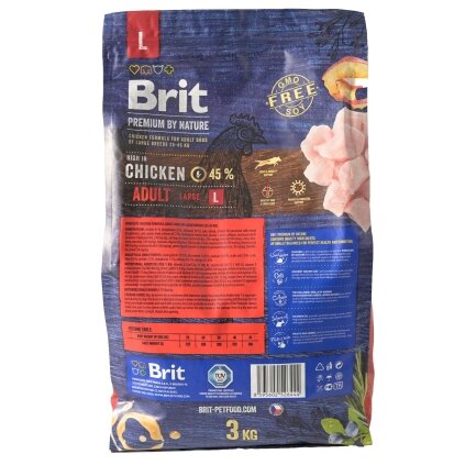Сухий корм Brit Premium Dog Adult L для дорослих собак великих порід, з куркою, 3 кг — Фото 2