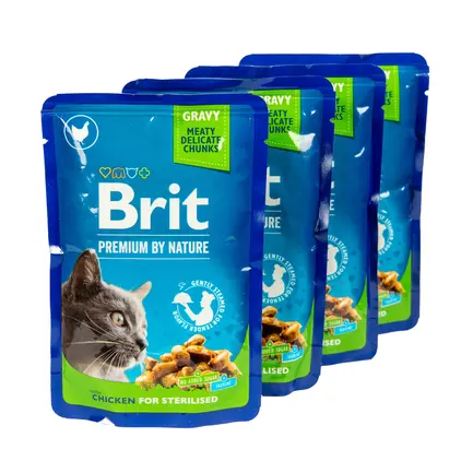 Набір паучів &quot;3+1&quot; для стерилізованих котів Brit Premium Cat pouch Chicken Slices for Sterilised з куркою, 4х100г — Фото 2