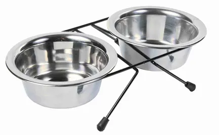Миски Trixie для собак, на підставці, металеві, 12 см, 2х450 мл