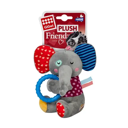 Іграшка для собак Слоненя з кільцем та пищалкою GiGwi Plush Friendz, текстиль, термопластична гума, 16 см: додаткове фото 2