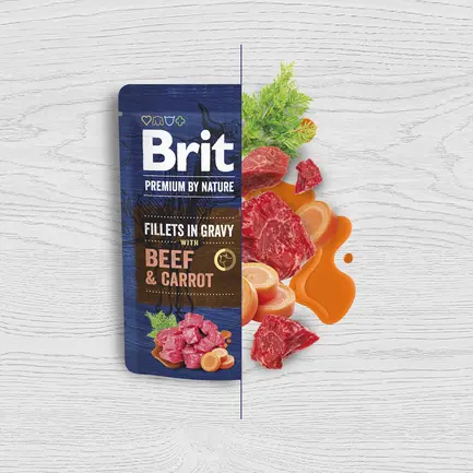 Корм вологий Brit Premium Fillets in Gravy Beef &amp; Carrot для собак малих порід філе в соусі яловичина і морква 85 г — Фото 1