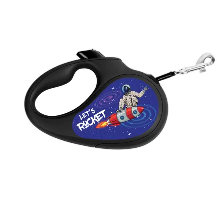 Повідець-рулетка для собак WAUDOG R-leash, малюнок "Ракета", світловідбиваюча стрічка, XS, до 12 кг, 3 м чорний