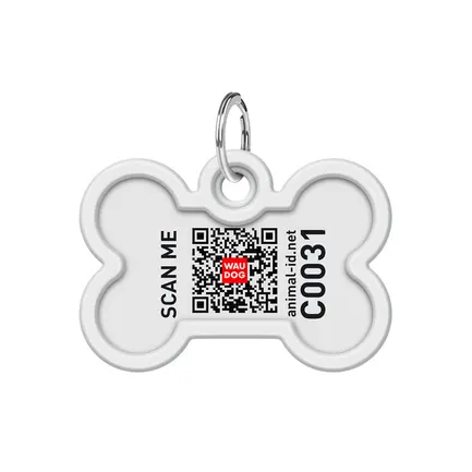 Адресник для собак і котів металевий WAUDOG Smart ID з QR паспортом, малюнок "Робота для Супермена", кістка, Д 40 мм, Ш 28 мм: додаткове фото 3