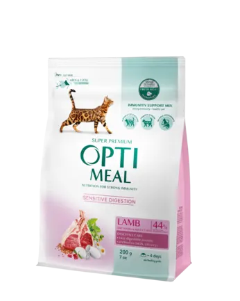 OPTIMEAL™. Повнораціонний сухий корм для дорослих котів з чутливим травленням - ягня, 0,2 кг