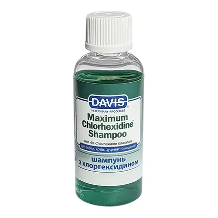 Davis Maximum Chlorhexidine Shampoo ДЕВІС МАКСИМУМ ХЛОРГЕКСИДИН шампунь з 4% хлоргексидином для собак і котів із захворюваннями шкіри та шерсті 0,05 л