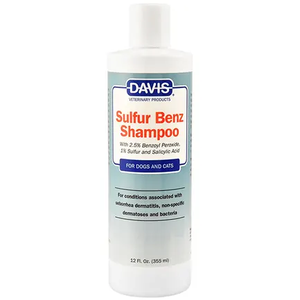 Davis Sulfur Benz Shampoo ДЕВІС СУЛЬФУР БЕНЗ шампунь з 2,5% пероксидом бензоїлу, сіркою, саліциловою кислотою для собак і котів із захворюваннями шкіри 0,355 л