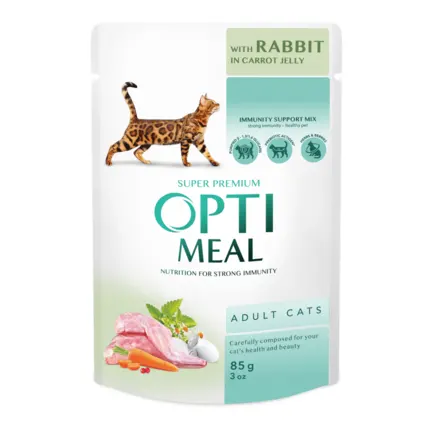 OPTIMEAL™. Консерв корм для дорослих котів з кроликом у морквяному желе, 0,085