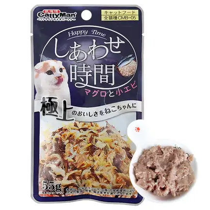 CattyMan Tuna Bonito Shrimps КЕТТІМЕН ТУНЕЦЬ МАКРЕЛЬ КРЕВЕТКИ в желе вологий корм, консерви для котів, пауч 55г 0,055 кг