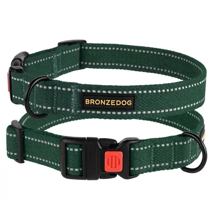 Нашийник для собак Bronzedog Сotton рефлекторний бавовняний брезент зелений XL