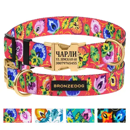 Нашийник для собак Bronzedog Urban Folk нейлоновий з металевою пряжкою золотистого кольору кораловий M: додаткове фото 4