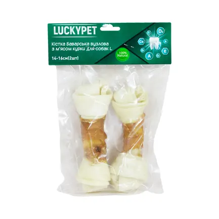 Кістка Баварська вузлова №3 L + м'ясо курки, 14-16см, 2шт/уп, Lucky Pet