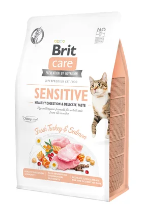 Сухий корм Brit Care Cat GF Sensitive HDigestion & Delicate Taste для котів з чутливим травленням, індичка та лосось, 400 г