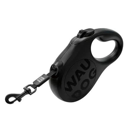Повідець-рулетка для собак WAUDOG R-leash Monochrome Black, L, до 50 кг, 5 м, світловідбивна стрічка, чорна