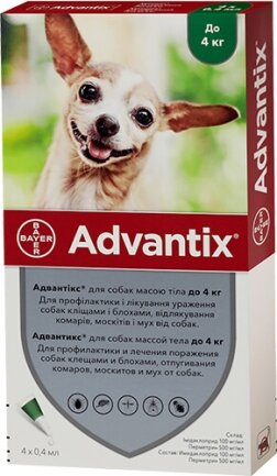 Краплі від бліх і кліщів Bayer Advantix для собак вагою до 4 кг