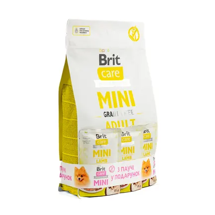 НАБІР Корм сухий Brit Care Mini GF Adult Lamb д/собак малих порід ягня 2 кг +3 паучи 85 г