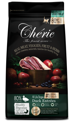 Cherie Dry Food Healthy Digestion - Duck Entrеes, Повнораціонний беззерновий сухий корм для всіх стадій життя котів з качкою. Підтримка здорового травлення. 2 кг