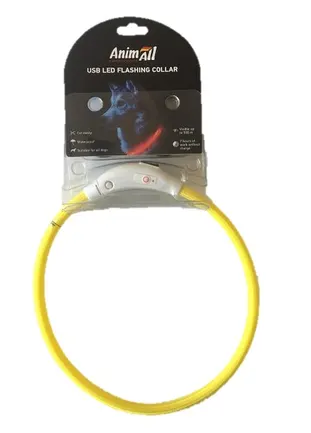 Нашийник AnimAll LED для собак, розмір M, 50 см, жовтий