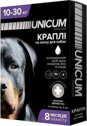 Unicum COMPLEX - Краплі від бліх, кліщів та гельмінтів на холку для собак вагою 10-30кг