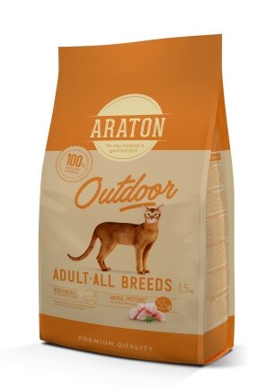 Повноцінний сухий корм з куркою та індичкою для дорослих котів ARATON OUTDOOR Adult All Breeds 1.5кг