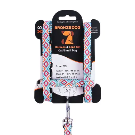 Шлея з повідцем для Котів та Дрібних Собак BronzeDog Urban Гуцульська Синя 2XS: додаткове фото 2